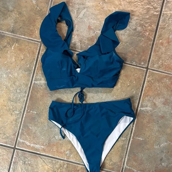 Teal Ruffle Bikini Set - Picture 1 of 1